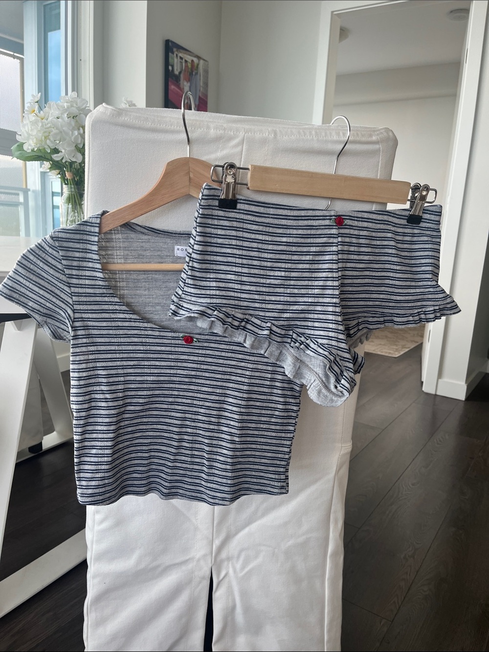 Ardene Navy & White Striped Tee and Ruffle Shorts Set